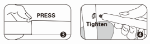 Assembly diagram showing how to press the connector button and tighten the frame fitting