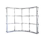 Fully expanded curved aluminum frame for a portable fabric pop-up display