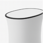 Close-up of the oval countertop and curved backlit fabric display