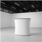 Oval backlit SEG counter displayed in a modern trade show booth environment