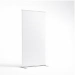 Portable QuickFit fabric banner stand with slim steel support feet