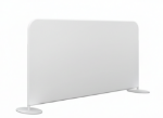 Angled view of an unprinted fabric crowd control barrier with freestanding base plates