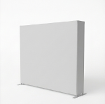 Angled view of straight fabric pop-up display showing wrapped side panels and display depth