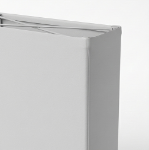 Close-up of the top corner and wrapped side edge of a straight fabric pop-up display