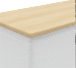 Light wood countertop and fabric wrap detail on portable pop-up counter