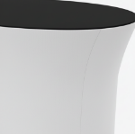 Black oval countertop and stretch fabric graphic detail