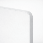 Close-up of rounded corner and fitted fabric on straight tension backdrop