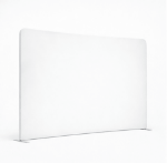 Complete straight tension fabric backdrop with pillowcase graphic and metal base feet