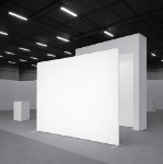 Straight tension fabric backdrop displayed in a modern trade show booth