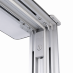 Upper aluminum frame connection beneath the backlit SEG counter countertop