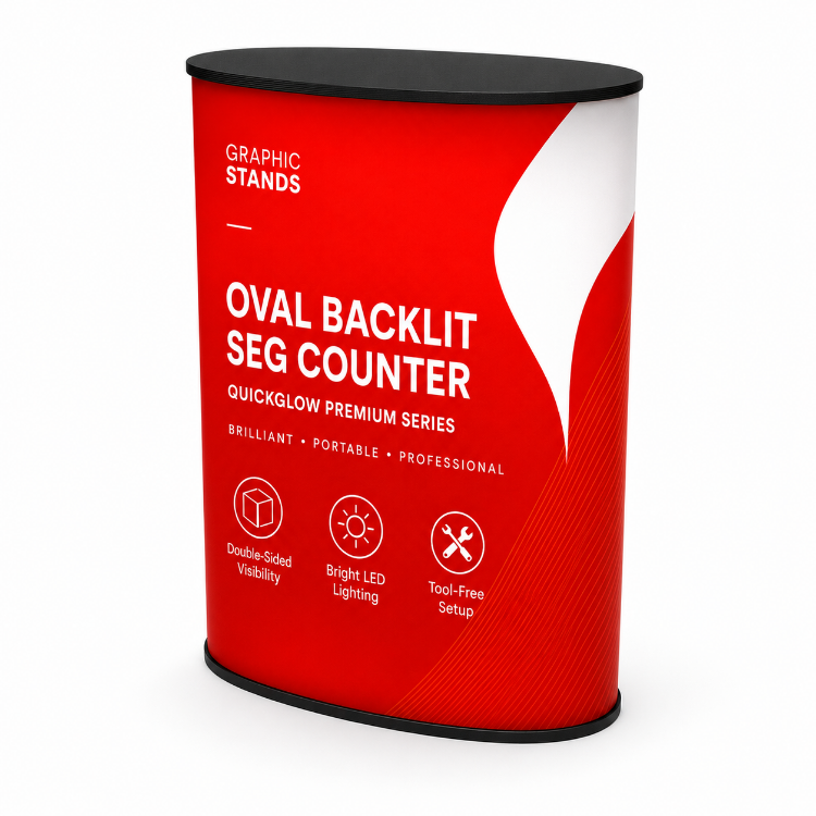 Oval Backlit SEG Counter – QuickGlow Premium Series with illuminated custom graphics