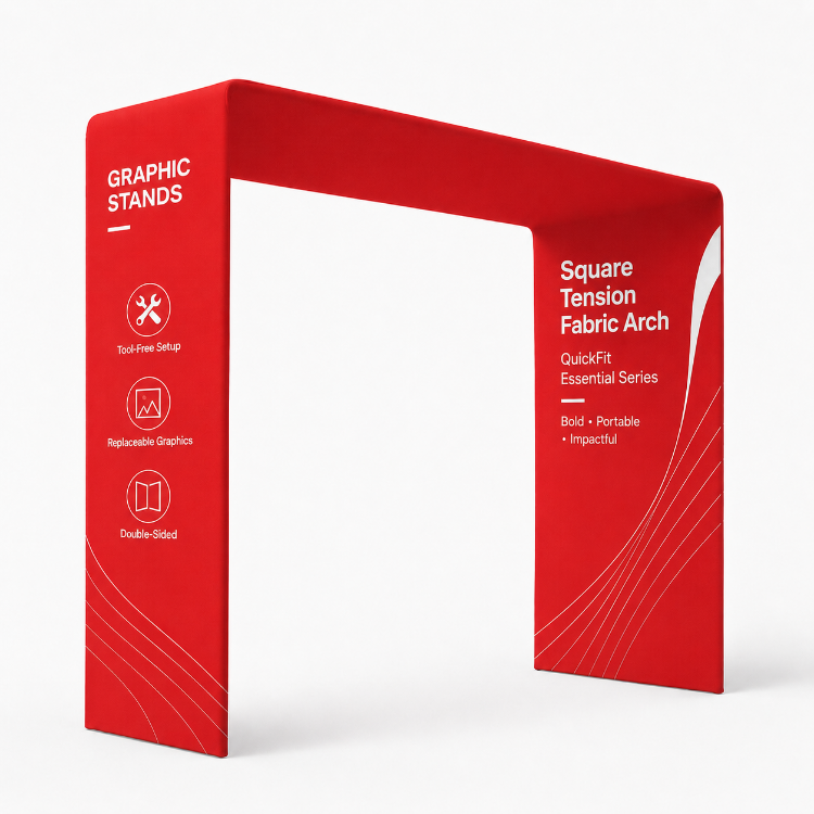 7.9 ft × 7.5 ft square tension fabric arch with custom printed graphics
