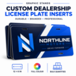 Custom dealership license plate insert with full-colour Northline Motors branding