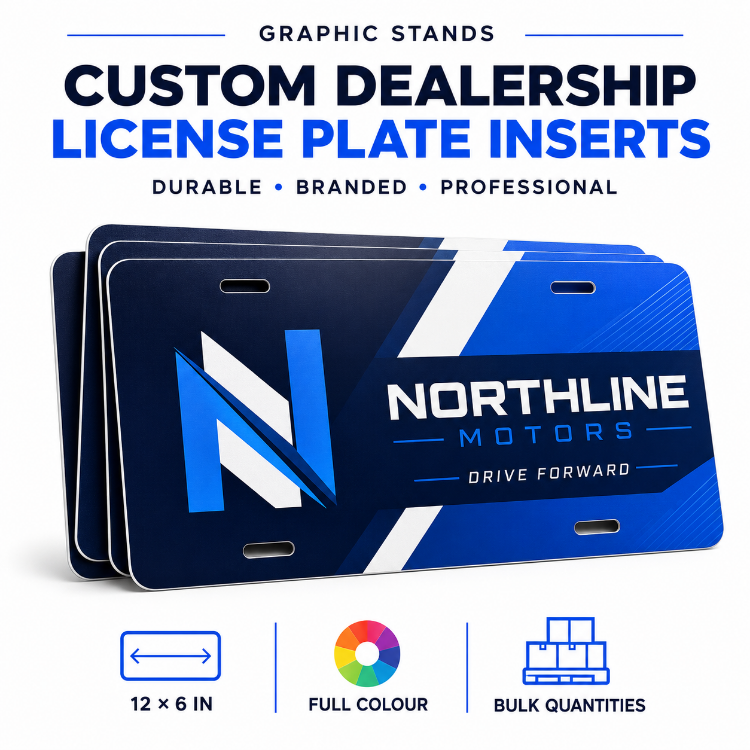 Custom dealership license plate insert with full-colour Northline Motors branding