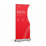 Economy Series silver retractable banner stand with perspective-fitted Graphic Stands print, shown from the opposite angle