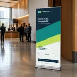 Northvale Dynamics retractable banner displayed in a contemporary conference lobby