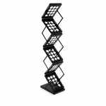 Black six-pocket folding literature stand shown fully expanded