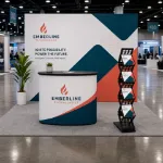 Six-pocket folding literature stand in an Emberline Technologies trade show booth
